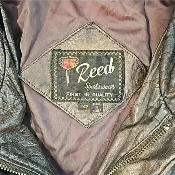 Vintage Reed Sportswear Brown Leather Bomber Jacket 42R - Picture 2 of 7